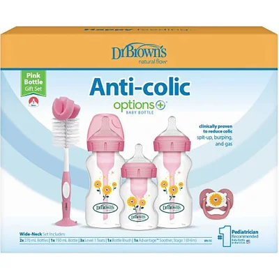 Dr.Brown's Geniş Ağız Anti Kolik Options+ PP Biberon Hediye Seti, Pembe