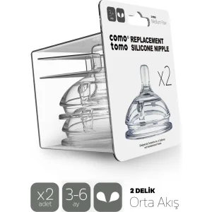 Comotomo Silikon Biberon Emziği Orta Akış 3-6 Ay, 2'li
