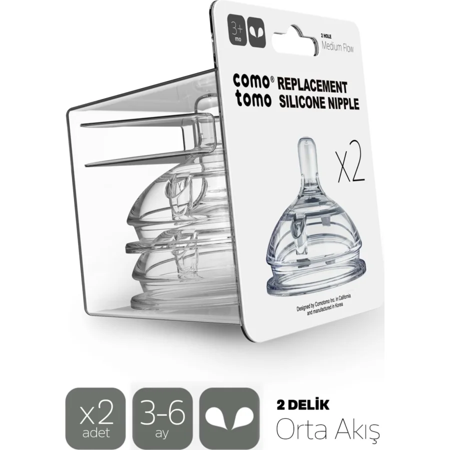 Comotomo Silikon Biberon Emziği Orta Akış 3-6 Ay, 2'li