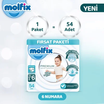 Molfix Premium Bebek Bezi Ultra Fırsat Paketi 6 Beden 15+ Kg 54 Adet