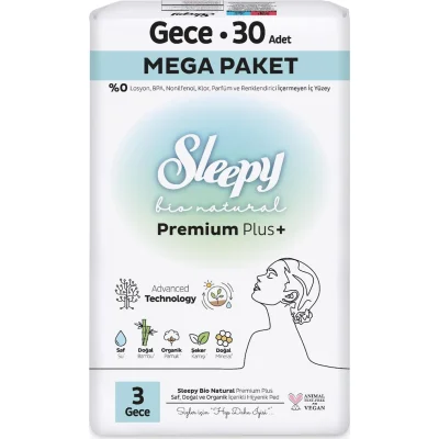 Sleepy Bio Natural Premium Plus Mega Gece Ped 30 Adet
