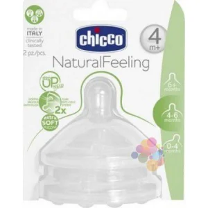 Chicco Natural Feeling Biberon Emziği, Akış Ayarlı, 4+ Ay, 2'li