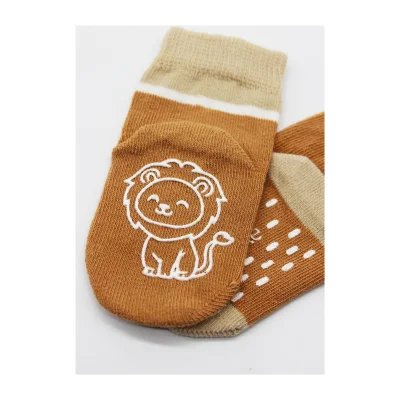 Bistyle Hayvan Figürlü Kaymaz Erkek Soket Çorap, 2'li, Hardal