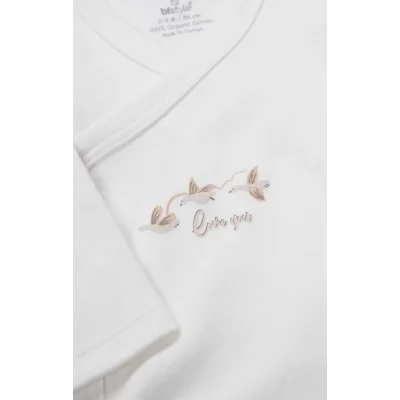 Bistyle Kruvaze Body Uzun Kol Love You Smile Ekru