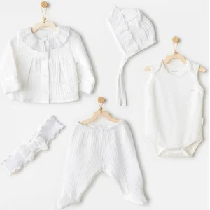 Andywawa Natural Gift Müslin Hastane Çıkışı, 5 Parça, Beyaz