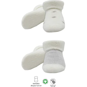 Bistyle Havlu Soket Kaymaz Çorap, 2'li, Gri, Ekru