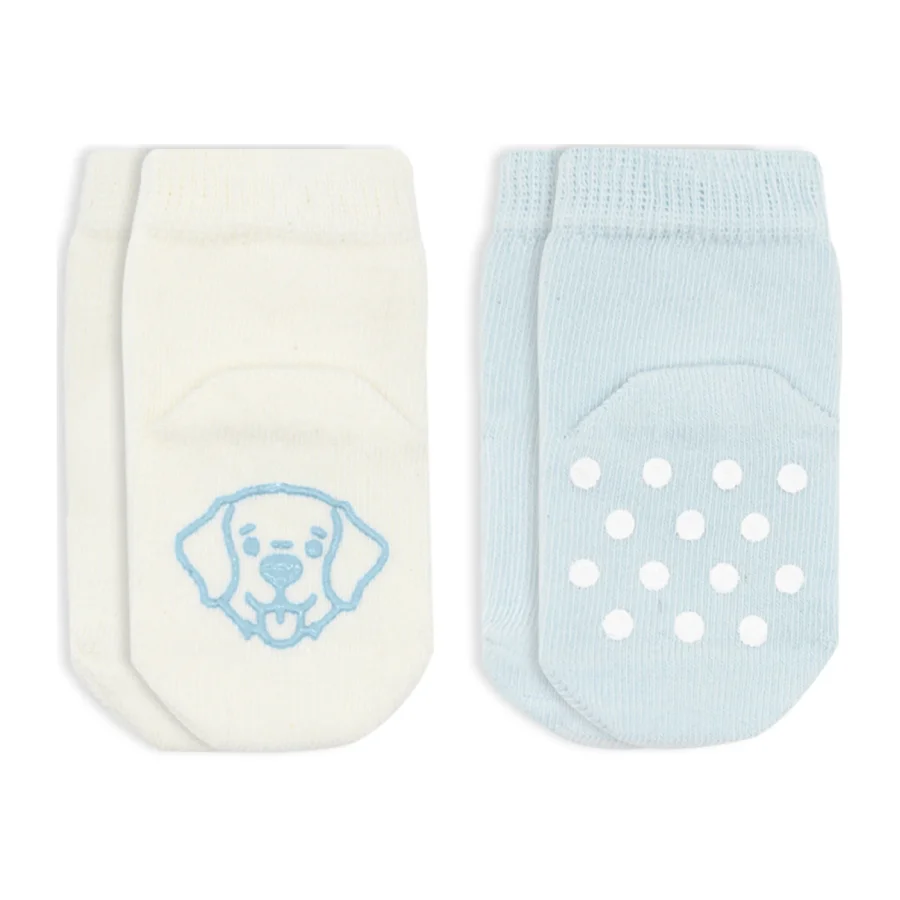 Bistyle Hayvan Figürlü Kaymaz Soket Çorap, 2'li, Mavi, Ekru