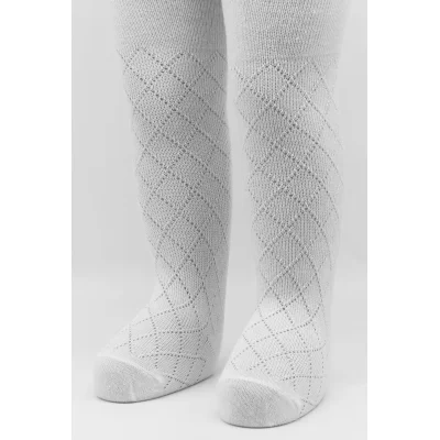 Bistyle Ekose Kabartma Penye Külotlu Çorap, Tekli, Beyaz
