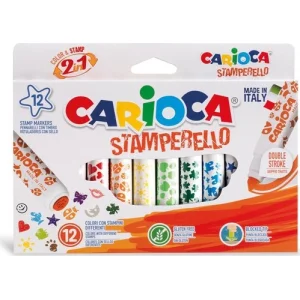 Carioca Stamperello Yıkanabilir Keçeli Boya Kalemi, Bir Ucu Keçeli Kalem Bir Ucu Damga, 12'li