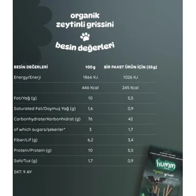 Humm Organik Vegan Grissini, 55 g, Zeytinli