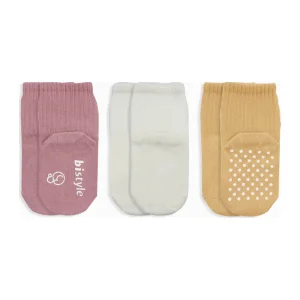 Bistyle Basic Kaymaz Penye Soket Çorap, 3'lü, Pudra, Ekru, Somon