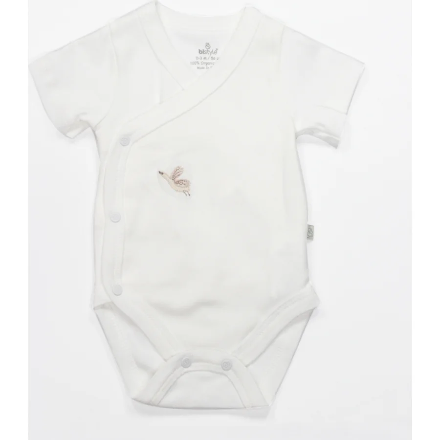 Bistyle Kruvaze Body Yarım Kol Love You Smile Ekru