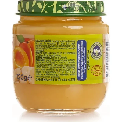 Hero Baby Organik Kayısı Muz Püresi Kavanoz Mama, 120 g