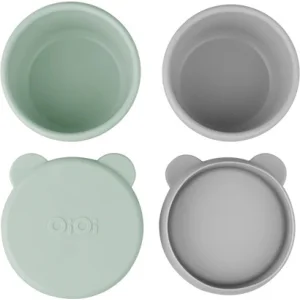 OiOi Silikon Kapaklı Mini Kase Mini Bites River Green / Powder, 2'li, Gri