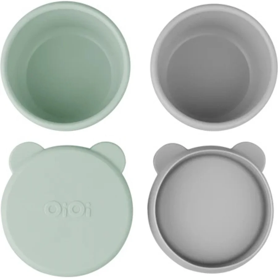 OiOi Silikon Kapaklı Mini Kase Mini Bites River Green / Powder, 2'li, Gri