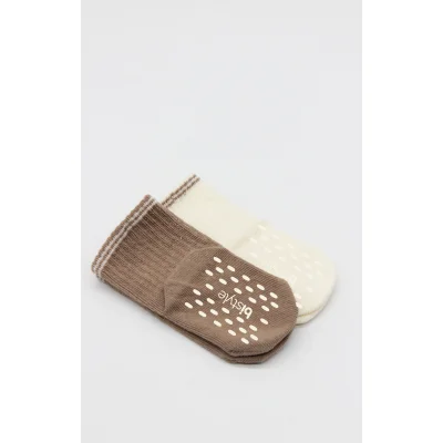 Bistyle Çemberli Basic Penye Kaymaz Soket Çorap, 2'li, Kahve