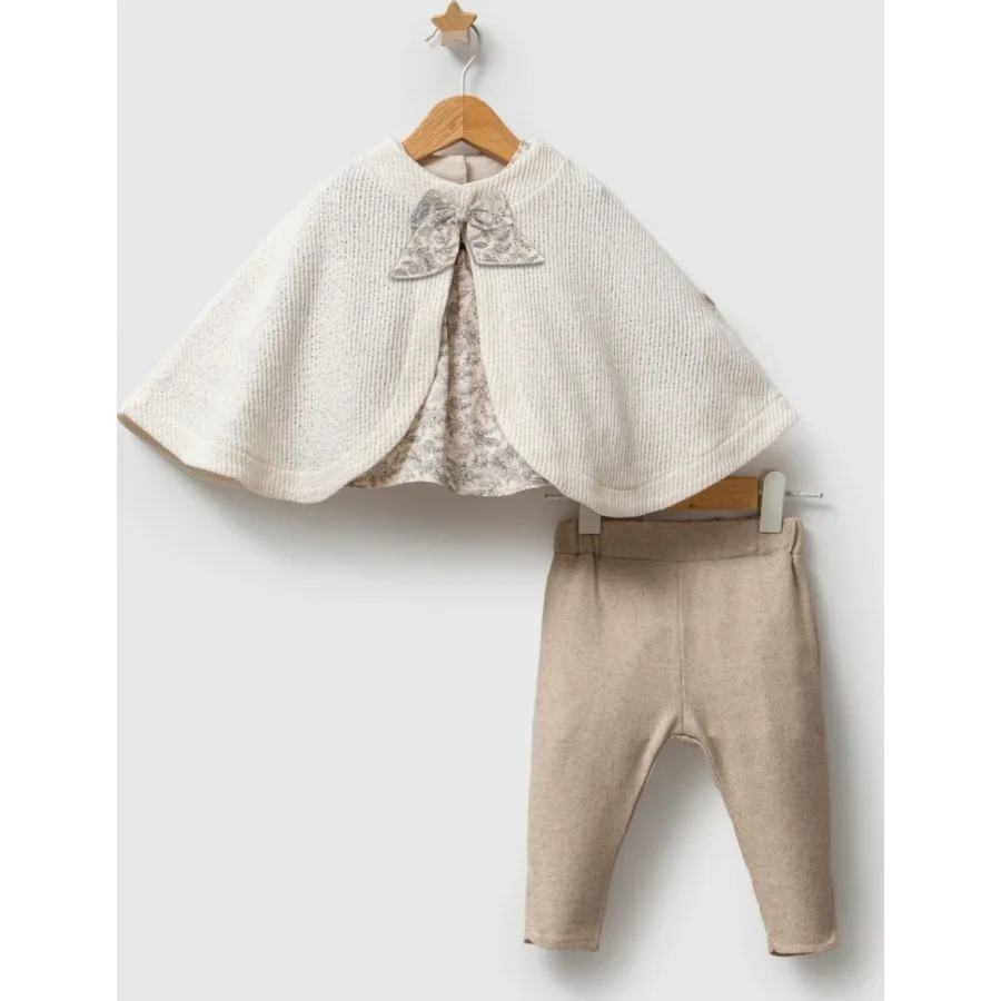 Tongs Baby Trikolu Çiçek Pançolu Takım, 3'lü, Ekru