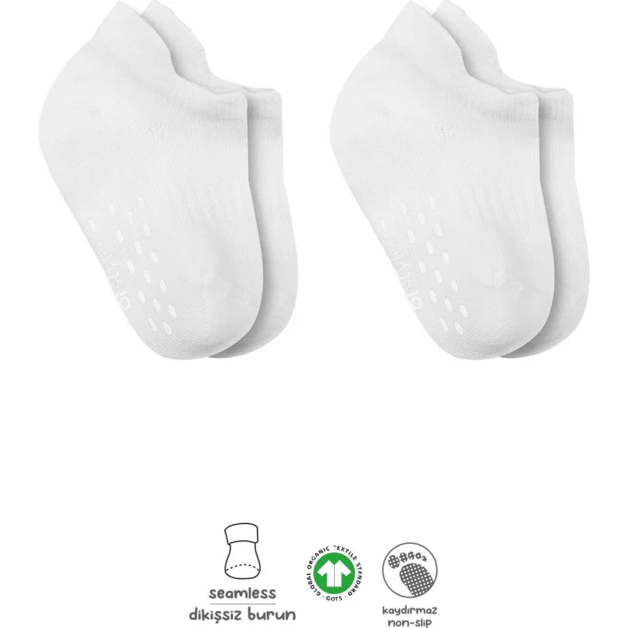 Bistyle 2'li Sneakers Kaymaz Basic Penye Çorap, Beyaz, Beyaz