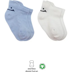 Bistyle Sneakers Smile Penye Çorap, 2'li, Mavi, Ekru