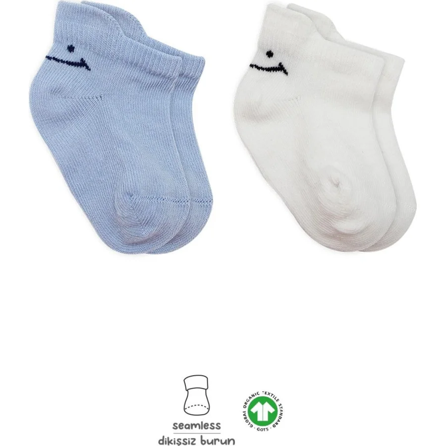 Bistyle Sneakers Smile Penye Çorap, 2'li, Mavi, Ekru