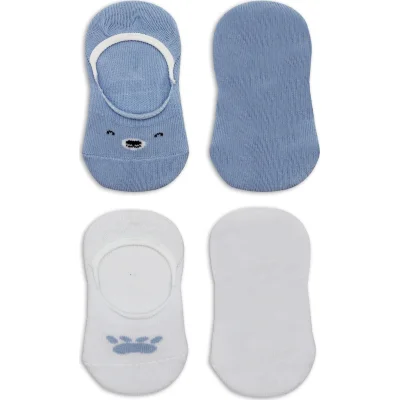 Bistyle 2'Li Babet Cute Face Penye Çorap 30103 Mavi-Beyaz