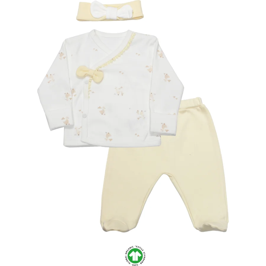 Bistyle 3'lü Zıbın Takım Welcome Baby Duck 13104 Sarı-Ekru