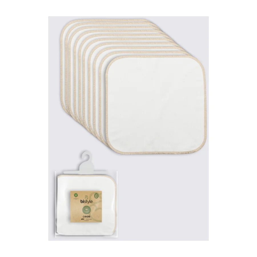 Bistyle Organik Penye Mendil, 28x28, 10'lu, Ekru