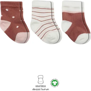 Bistyle Penye Kız Soket Çorap, 3'lü, Pudra