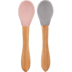 OiOi Bambu Saplı Silikon Mama Kaşığı Pinky Pink / Powder, 2'li, Gri