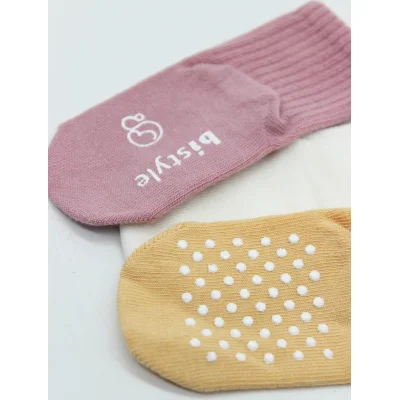 Bistyle Basic Kaymaz Penye Soket Çorap, 3'lü, Pudra, Ekru, Somon