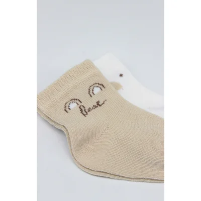 Bistyle So Bear Penye Soket Çorap, 2'li, Bej, Ekru