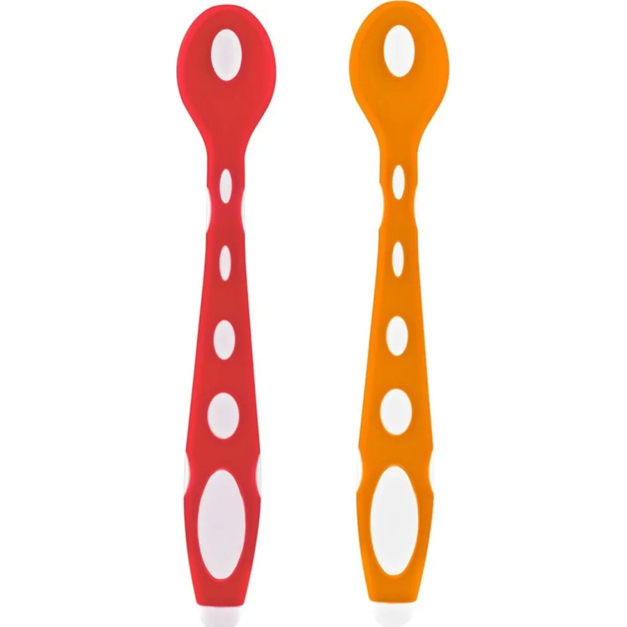 BabyJem Silikon Mama Kaşığı, Turuncu, Kırmızı
