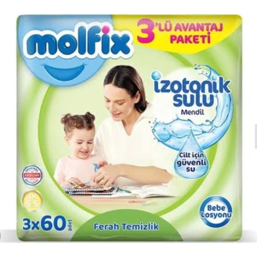 Molfix İzotonik Sulu Ferah Temizlik Islak Havlu Mendil, 60 Yaprak, 3'lü