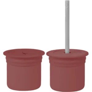 OiOi Ham+Hüp Pipetli Silikon Bardak Seti, Velvet Rose/Powder Gray