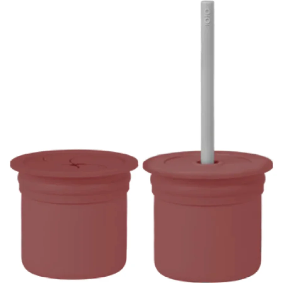 OiOi Ham+Hüp Pipetli Silikon Bardak Seti, Velvet Rose/Powder Gray