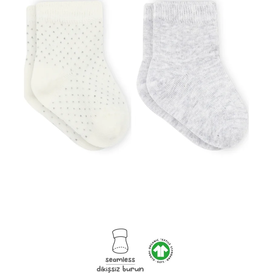 Bistyle Puan Derby Penye Soket Çorap 2'Li BS10103 Gri Ekru