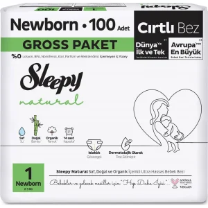 Sleepy Natural Bebek Bezi Gross Paket, 1 Beden, 100 Adet