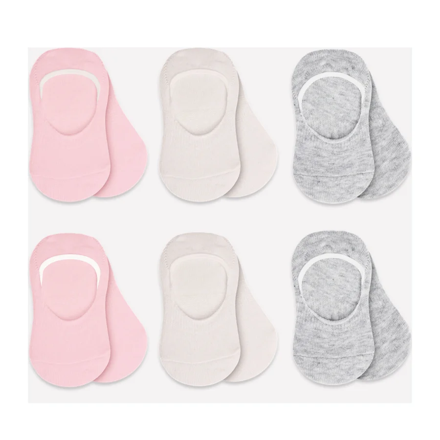 Bistyle Silikonlu Babet Penye Çorap, 6'lı, Pembe, Ekru, Gri