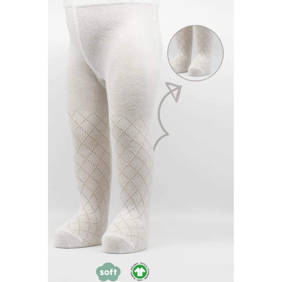 Bistyle Tekli Ekose Kabartma Penye Külotlu Çorap BS50105 Ekru