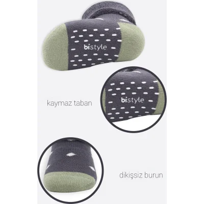 Bistyle Puanlı Kaymaz Havlu Soket Çorap 2'Li BS10502 Antrasit