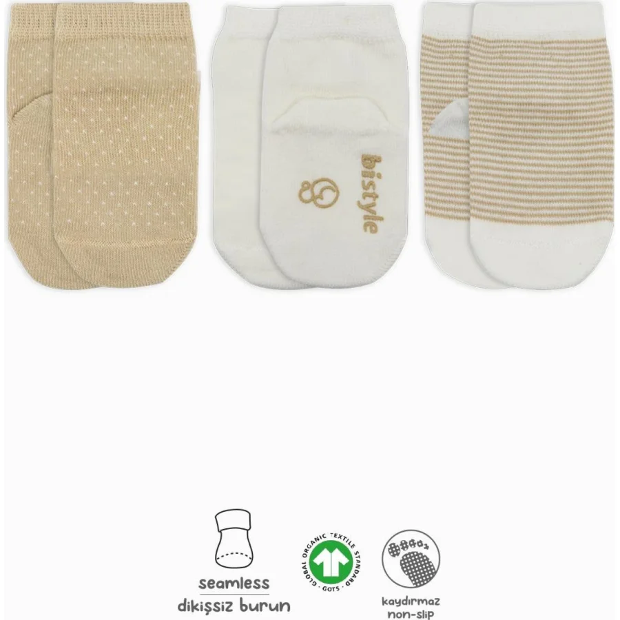 Bistyle 3'Lü Puanlı Kaymaz Penye Soket Çorap 10108 Bej