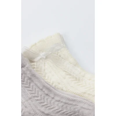 Bistyle Fiyonklu Penye Soket Çorap, 2'li, Taş