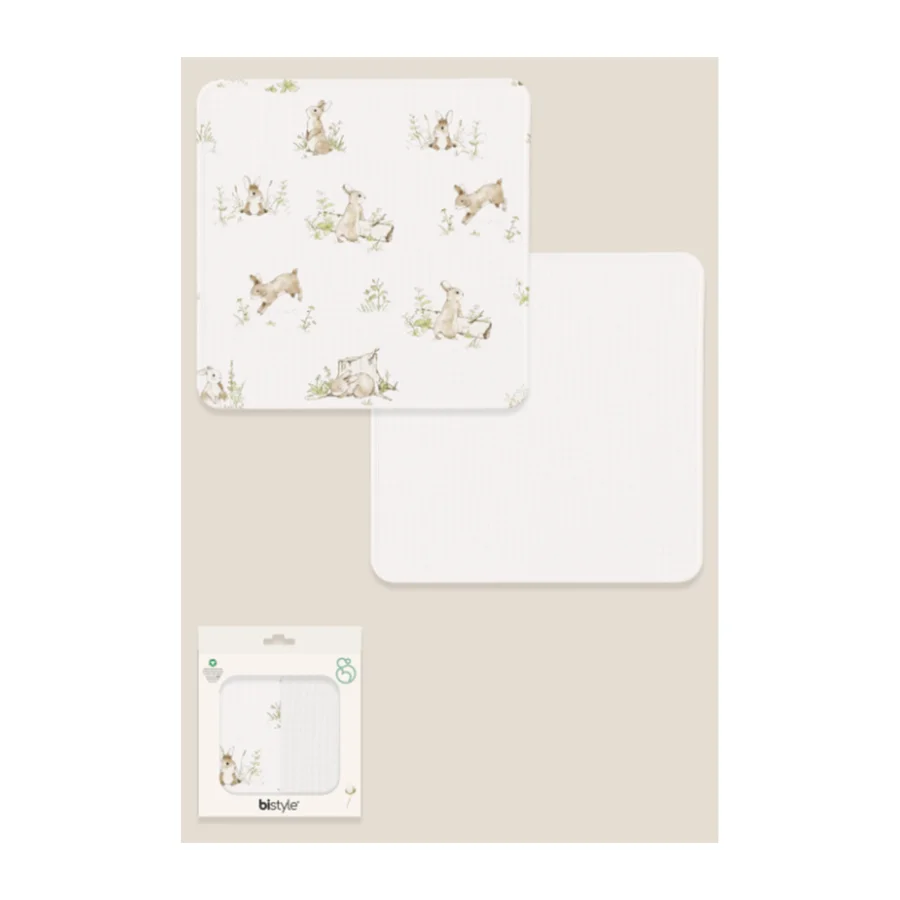 Bistyle Family Rabbit Müslin Battaniye, 2'li, Kutulu, 75x75 cm, Beyaz