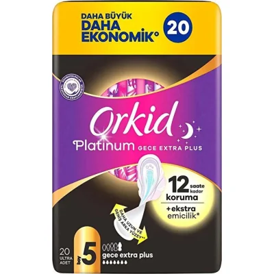 Orkid Ultra Platinum Gece Ekstre Plus Ped, 20'li