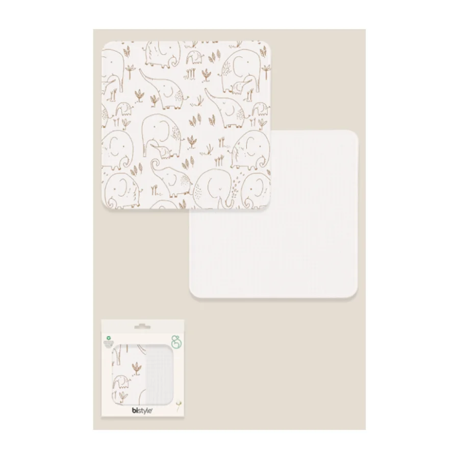 Bistyle Little Elephant Müslin Battaniye, 2'li, Kutulu, 75x75 cm, Beyaz