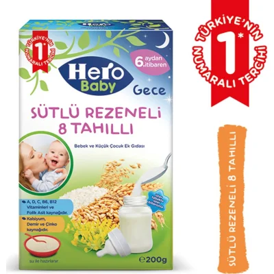 Hero Baby Sütlü 8 Tahıllı Rezeneli, 200 g