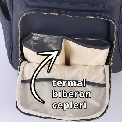 M&Y Dust Deri Anne Bebek Bakım Sırt Çantası, Lacivert