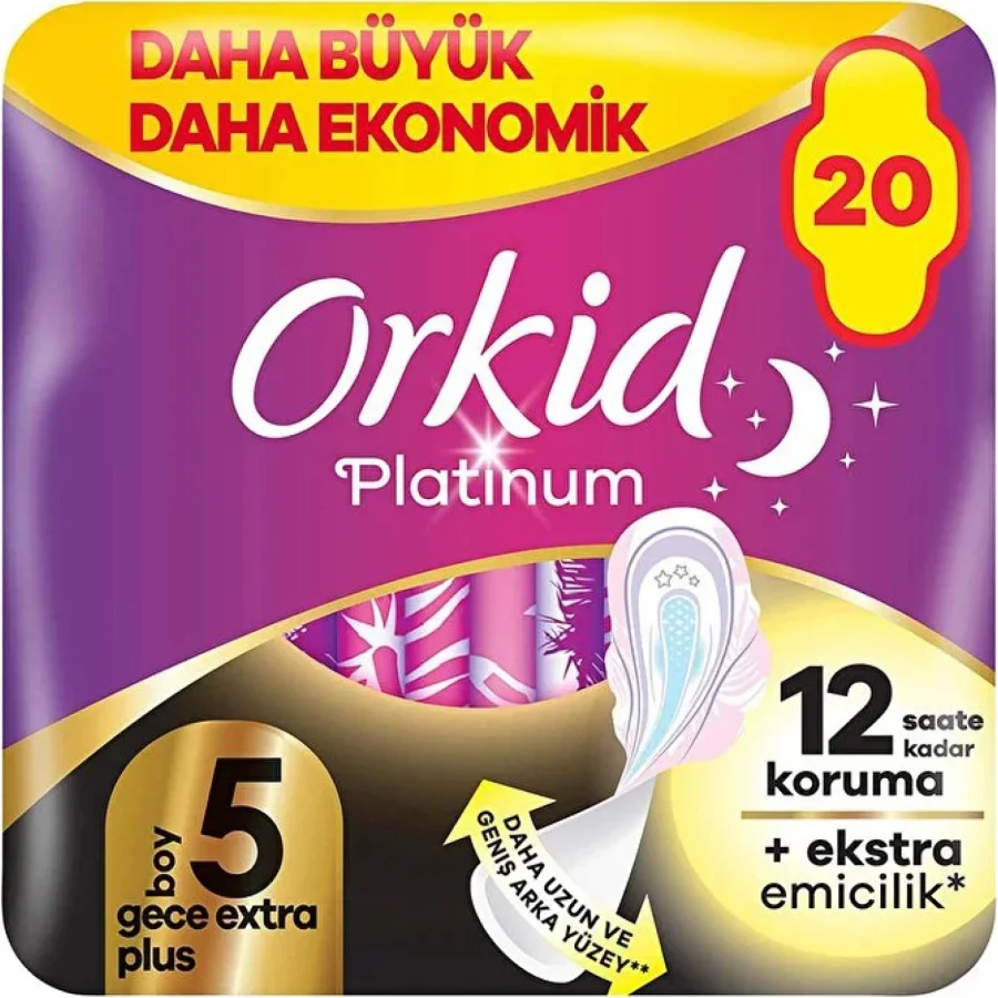 Orkid Ultra Platinum Gece Ekstre Plus Ped, 20'li