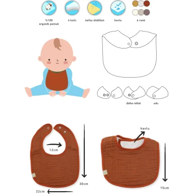 Bistyle Müslin Önlük, 3'lü, Kiremit, Bej, Hardal