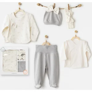 Andywawa Baby Bow Bliss Hastane Çıkışı, 5 Parça, Ekru